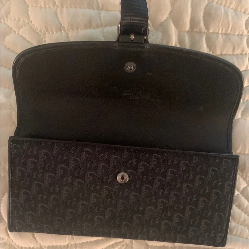 Dior vintage-1990’s Black Monogram continental wallet with Silver Buckle clasp